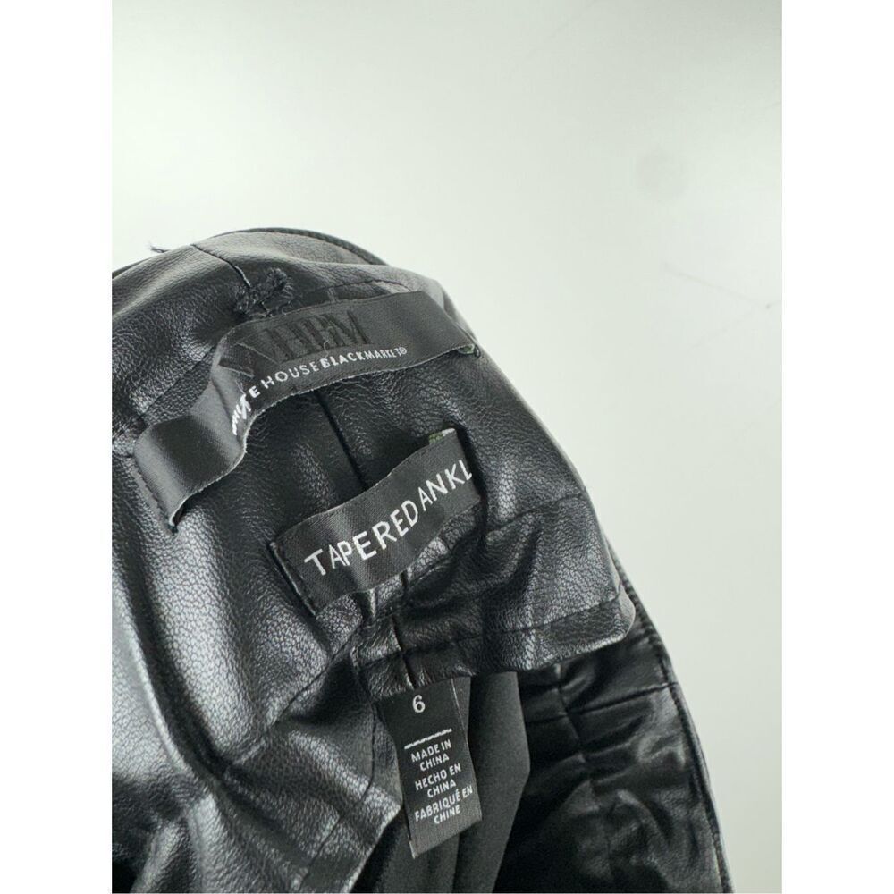 White House Black Market Women's Faux Leather Tapered Ankle Pants Black Size 6 - Picture 5 of 9